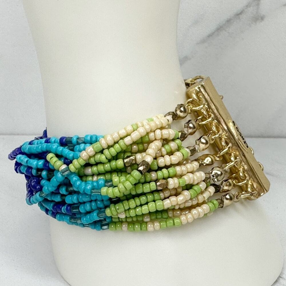 Chico's Blue Green Seed Bead Bracelet Gold Tone ✨